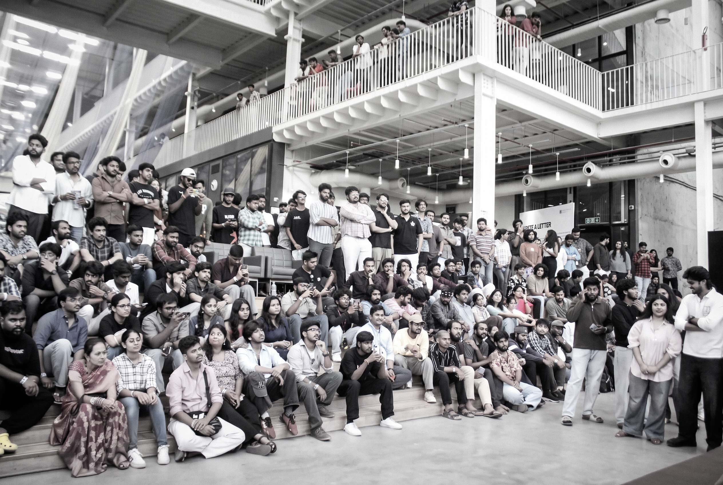 A packed audience of filmmakers and creators at a CINIC event inside T-Works Hyderabad